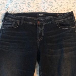 Dark blue straight leg mid rise jeans...worn once!